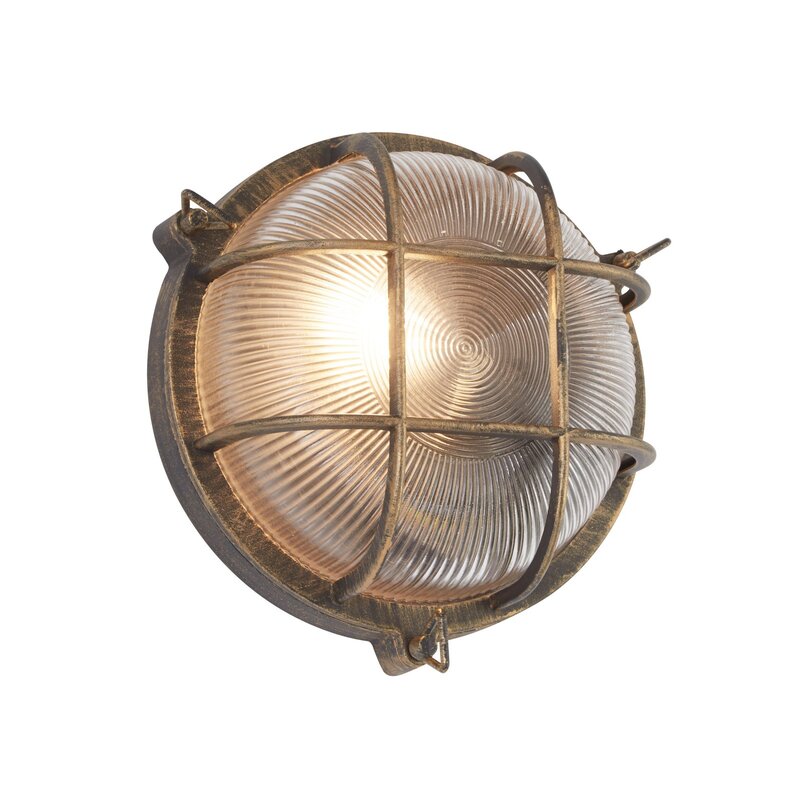 Searchlight Schiffsarmatur Porto Wandleuchte Deko-Wandleuchte rund schwarz gold - 5053423228068