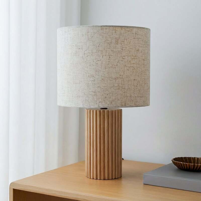 Lindby Tischleuchte Kimiko 38 cm Holz Textil beige E27 15 W mit Schalter - 4251911798517