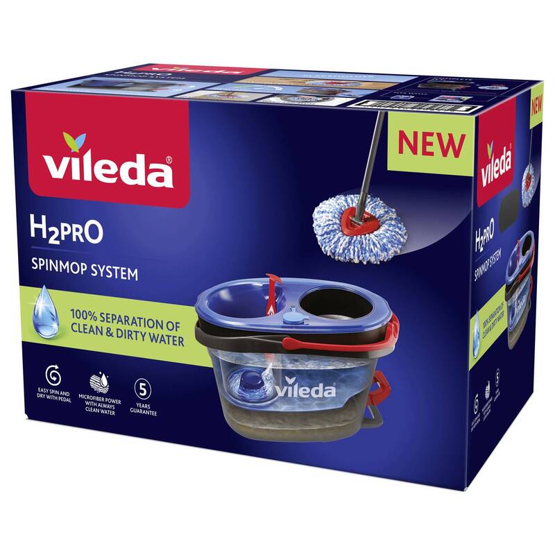 Vileda Bodenwischer H2PRO Wischmopp mit Teleskopstiel und Powerschleuder 360° - 4023103254237
