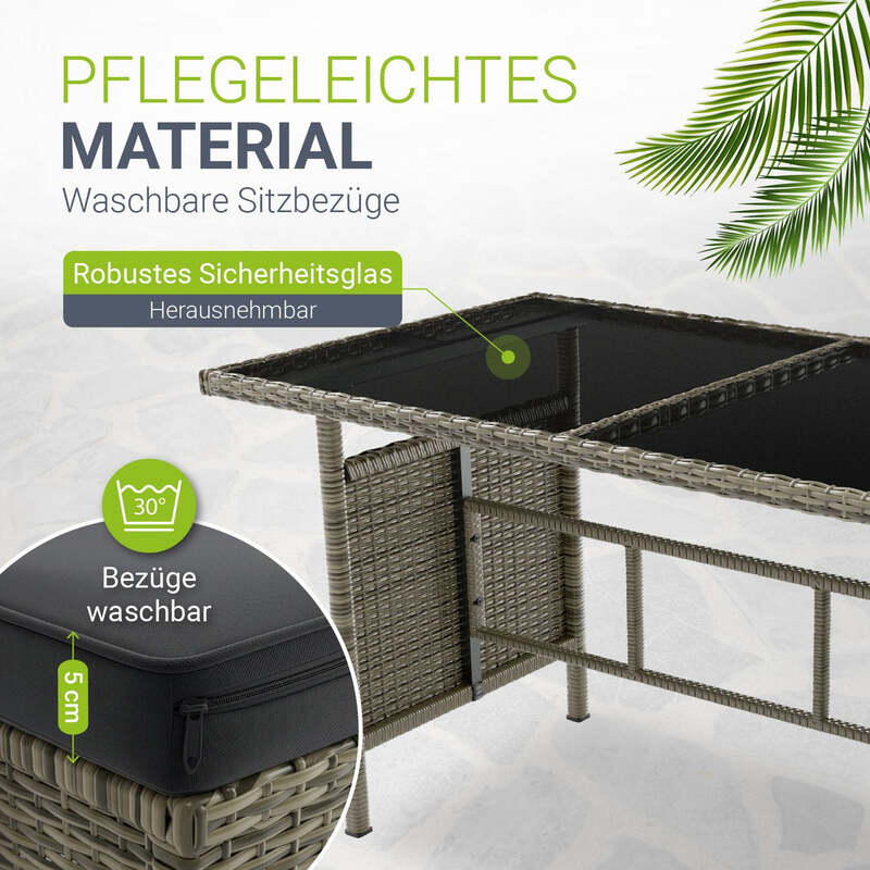 Rattan Lounge Manacor Polyrattan Gartenmöbel Set für 8 Personen mit Kissen grau - 4260565525608