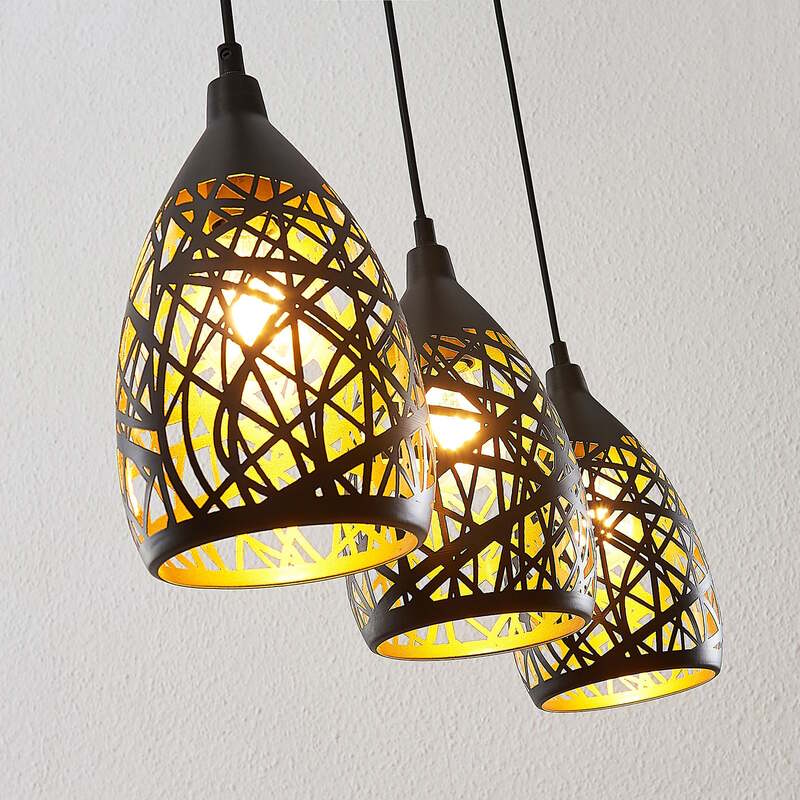 Lindby Pendelleuchte Hängeleuchte Marcello LED Lampe dimmbar schwarz-gold 75cm - 4251096570670