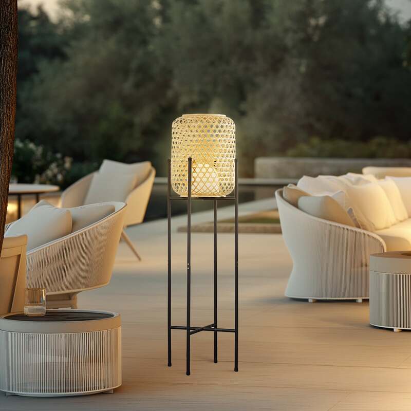 Lucande Stehleuchte Standlampe LED Akku Adebi Bambus Schwarz Dimmfunktion Outdoo - 4251911786033