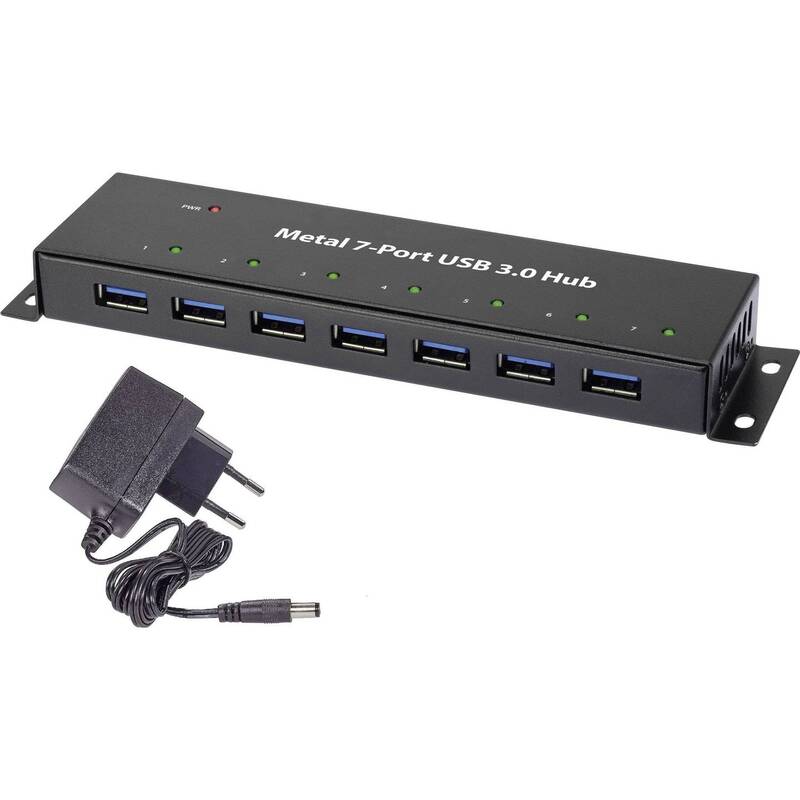 Renkforce 7 Port USB 3.0-Hub Verteiler Kabel Wandmontage Metall Schwarz 5 GBit/s - 4016138969566
