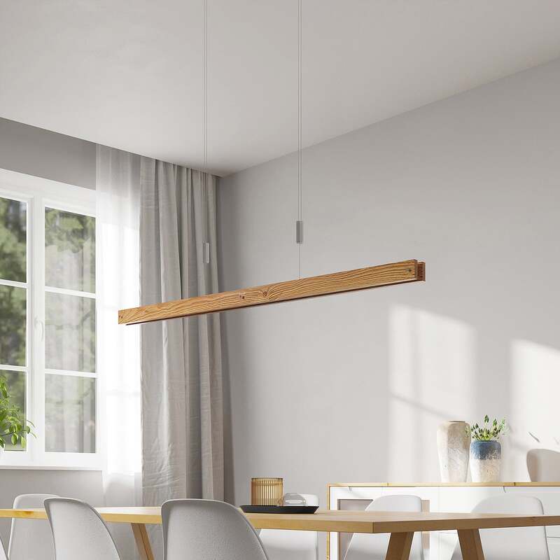 Lindby Pendelleuchte Hängeleuchte LED Holz dimmbar Alimara warmweiß 138 cm Lampe - 4251096597448