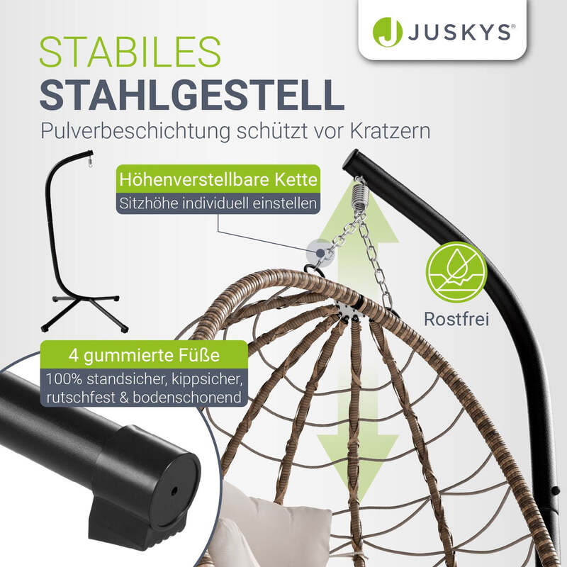 Korbhängesessel Aria Hängesessel Relaxsessel mit Gestell Kissen Aufhängung Beige - 4260565526995