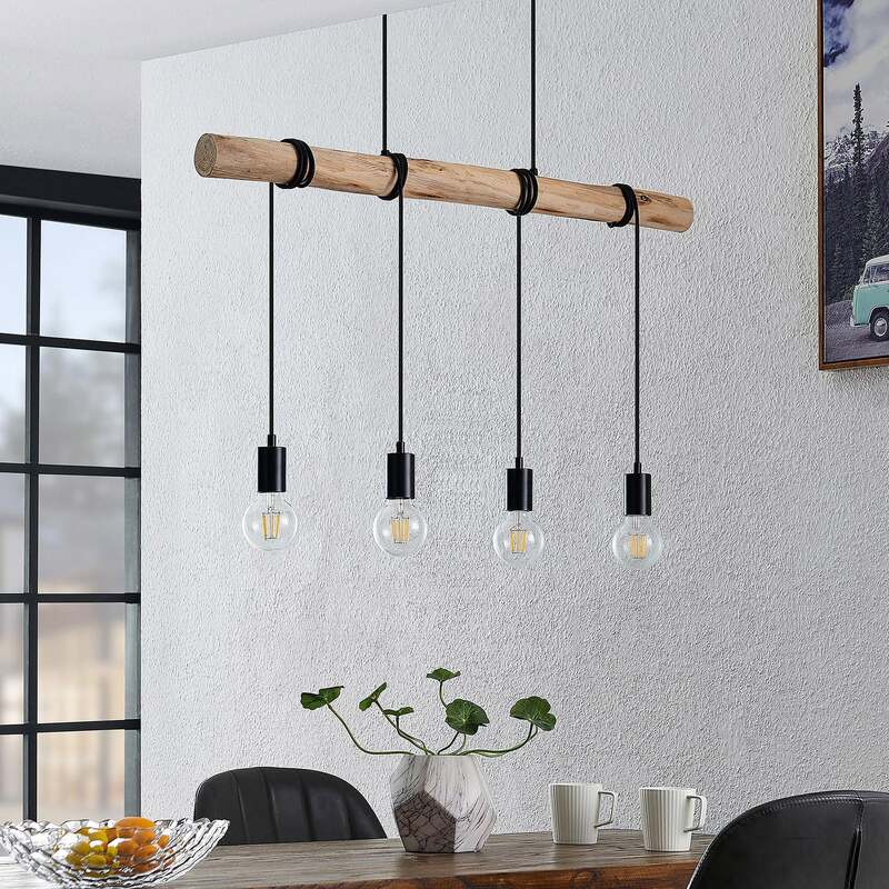 Lindby Hängeleuchte Ferris 4-flammig LED Pendelleuchte Lampe Holz schwarz 90cm - 4251911744507