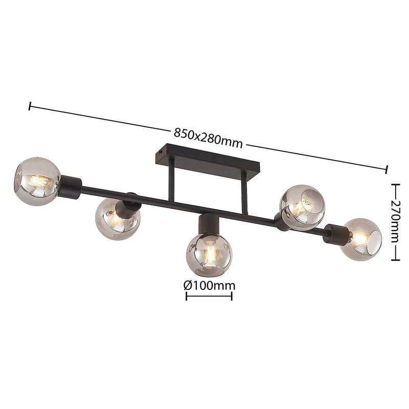 Lindby Deckenlampe Biscala LED Lampe Leuchte dimmbar schwarz rauch Ø85cm 5-flg - 4251911719987