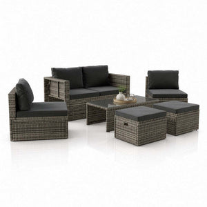B-Ware Polyrattan Lounge Salou Gartenmöbel Set für 6 Personen wetterfest Polster grau