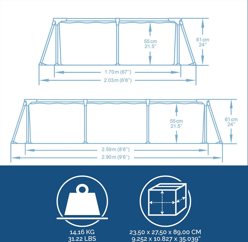 Bestway Steel Pro Frame Pool 259x170x61cm dunkelblau eckig ohne Pumpe - 6941607327982