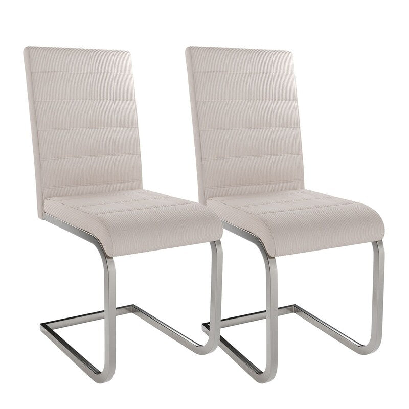 Freischwinger Stuhl Vegas 2er Set Esszimmerstuhl Kordgewebe beige Metallgestell - 4262437182513