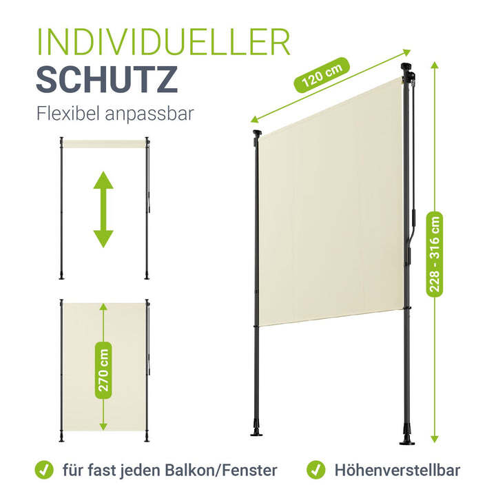 Senkrechtmarkise Barbados beige 120 x 310 cm Höhenverstellbar UV-beständig - 4262437183817