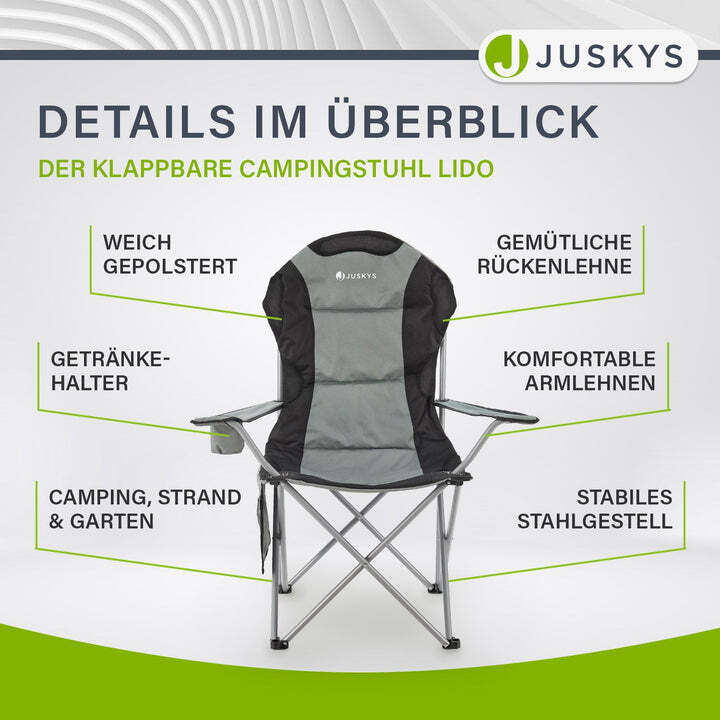 Campingstuhl Lido Klappstuhl gepolstert mit Getränkehalter grau 62x62x102cm - 4260565528784