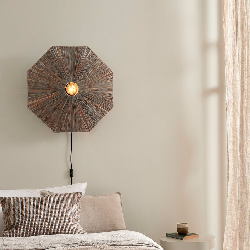 Good & Mojo Wandleuchte Panama LED Wandlampe Holz Eisen dunkelgrau Ø65cm 1x60W - 8716248095617