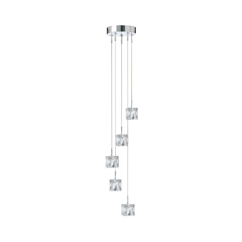 Searchlight Hängeleuchte Ice Cube LED Pendelleuchte 5-flammig chrom Kristallglas - 5053423102054