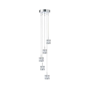 B-Ware Searchlight Hängeleuchte Ice Cube LED Pendelleuchte 5-flammig chrom Kristallglas