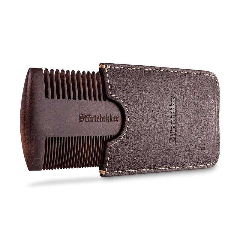Störtebekker Bartkamm Kamm Herrenkamm Sandelholz Leder-Etui zwei Zahnungen Braun - 4260554490160