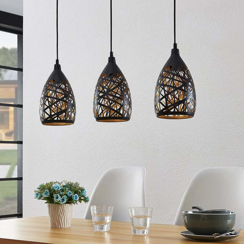 Lindby Pendelleuchte Hängeleuchte Marcello LED Lampe dimmbar schwarz-gold 75cm - 4251096570670