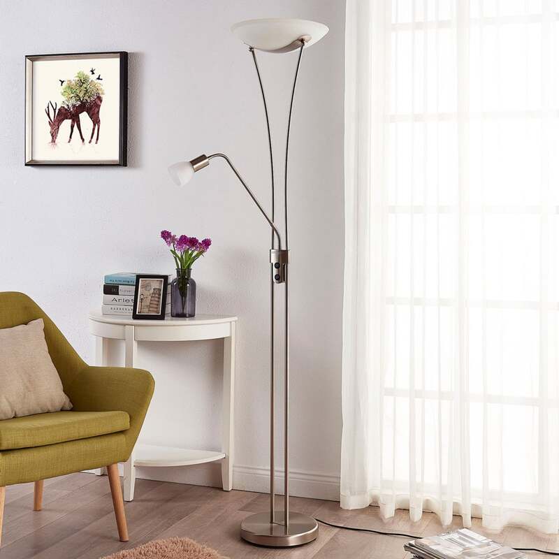 Lindby Stehlampe Felicia LED Leselampe Lampe nickel 180cm E27 35cm Höhe - 4251096532593