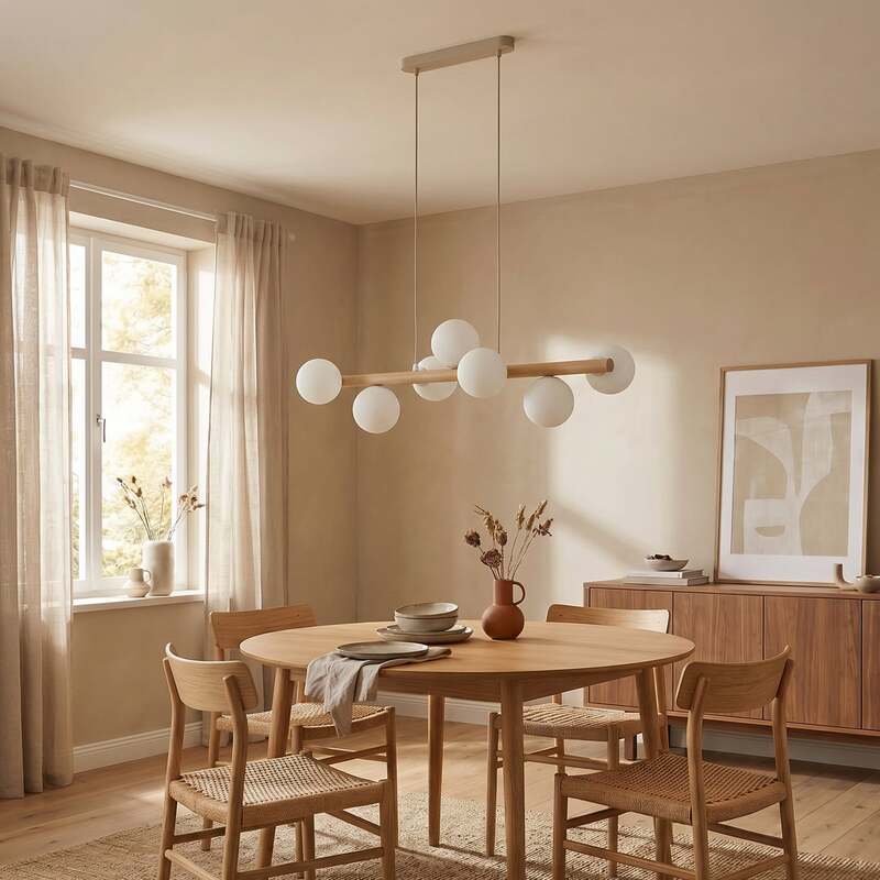 TK Lighting Hängeleuchte Estera Opalglas Holz siebenflammig Deckenlampe Leuchte - 5901780559052
