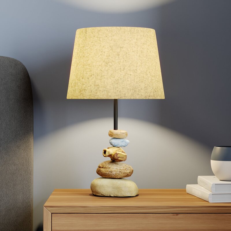 Euluna Tischlampe Vera Stoffschirm und Stein-Dekor 38 cm Tischlampe Deko-Lampe - 8030626533134