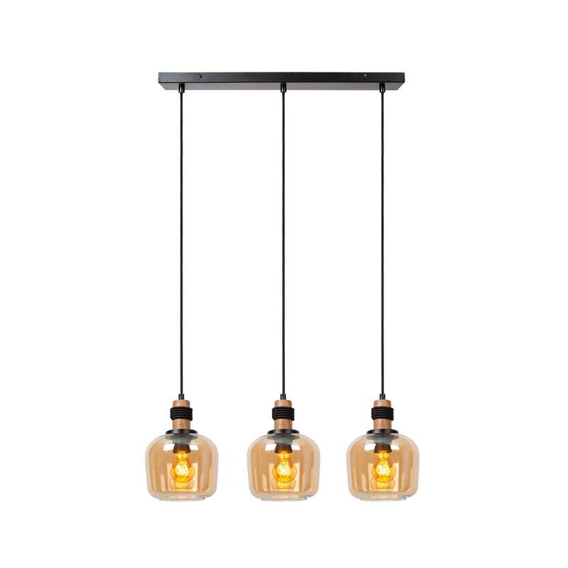 Lucide Pendelleuchte Hängeleuchte Ilona LED 3-flammig dimmbar schwarz amber 70cm - 5411212452689