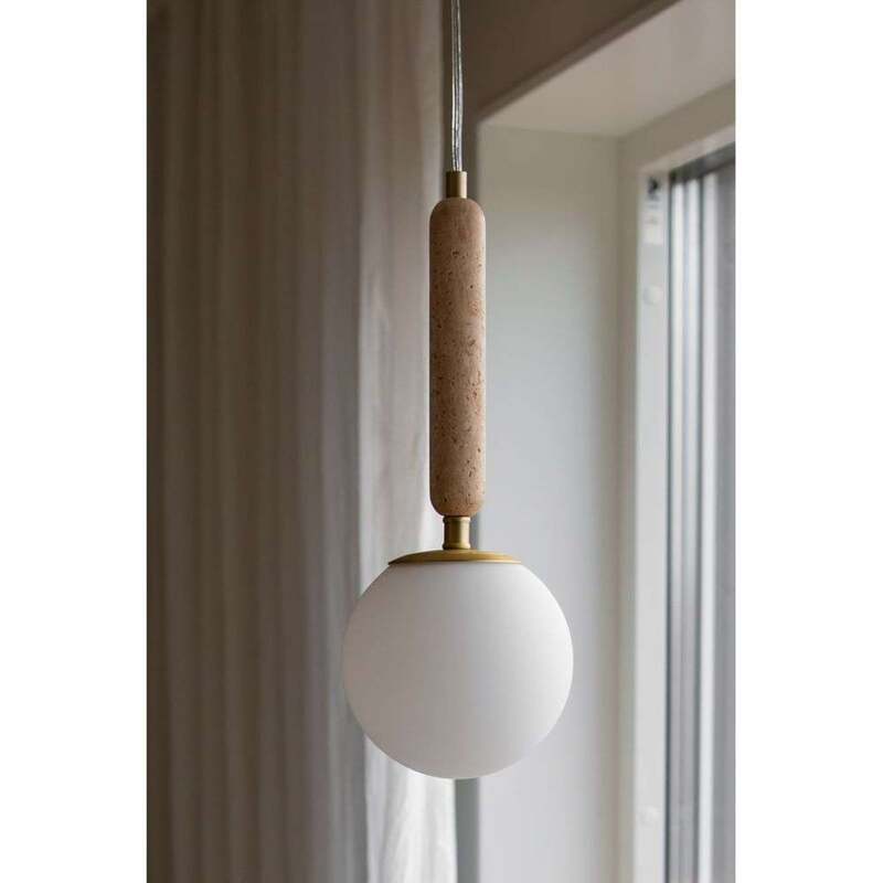 Pendelleuchte Hängelampe Globen Lighting Torrano Travertin Beige Glas Weiß - 7319435405025