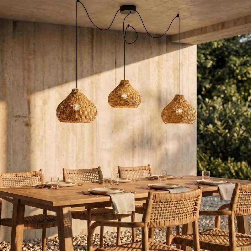 Lucande Außenhängelampe Pendelleuchte Außenlampe Rattan Leuchte IP44 3-flammig - 4251911798739