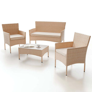B-Ware Polyrattan Gartenmöbelset Fort Myers 4-teiliges Möbelset Terrasse Balkon Creme