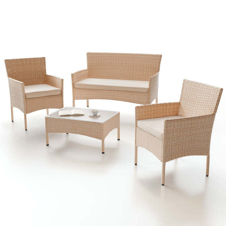 Polyrattan Gartenmöbelset Fort Myers 4-teiliges Möbelset Terrasse Balkon Creme - 4262437186665