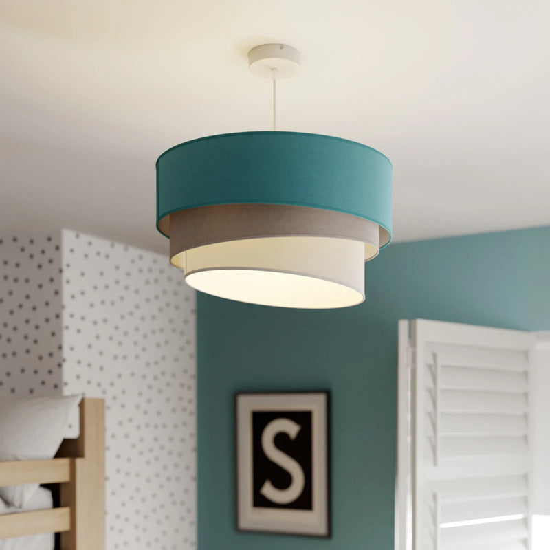 Hängeleuchte Pastell Trio dimmbar Samt türkis grau hellgrau Ø45cm 25cm hoch - 5903689181433