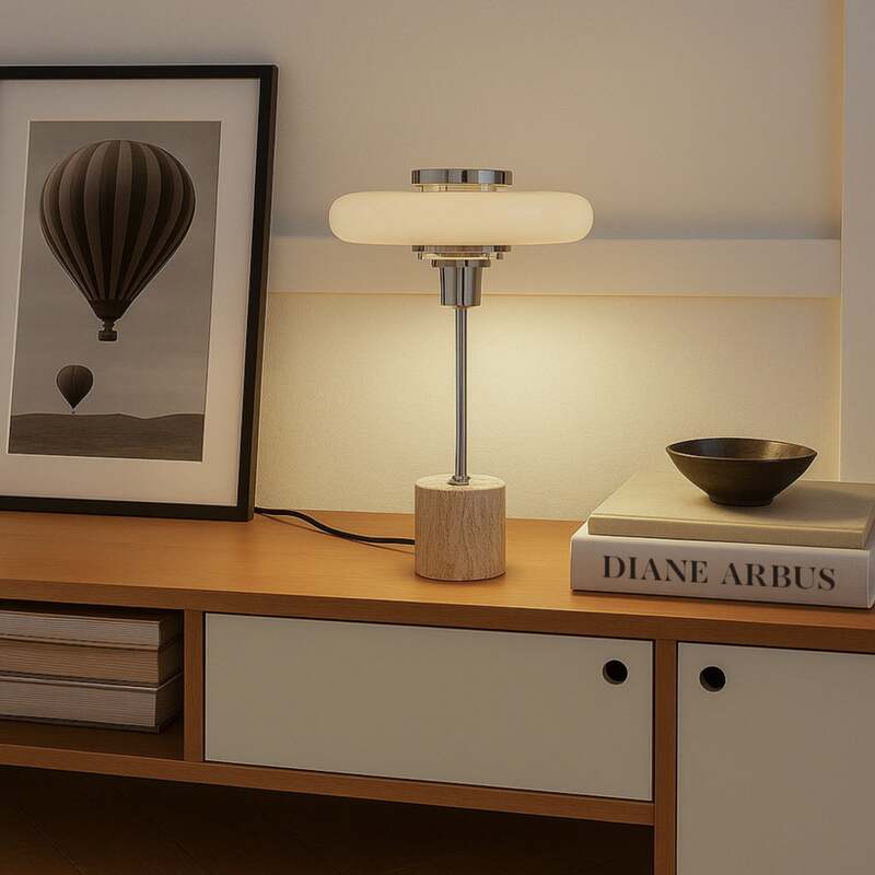 Lindby Tischleuchte Lampe Retro beige Metall Travertin Schreibtischleuchte - 4255830903366
