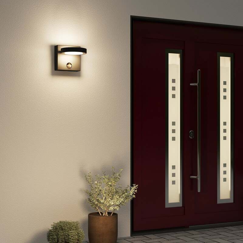 Lucande Außenlampe Wandleuchte Belna LED Gartenlampe mit Sensor dunkelgrau IP54 - 4251911702576