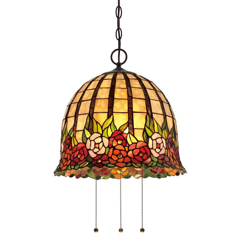 Pendelleuchte Hängelampe Quoizel Tiffany Glas Rosecliffe bunt bronze Metall Glas - 5024005270317