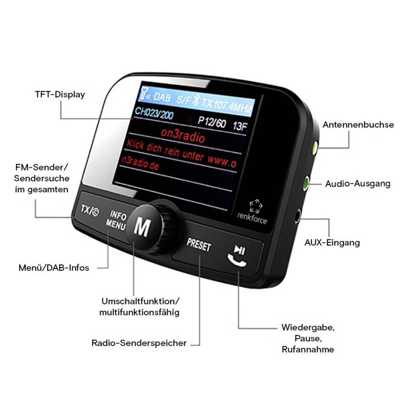 Renkforce RFCRDAB100 DAB Empfänger Radio Saugnapfhalterung Bluetooth Musikstream - 4064161398532