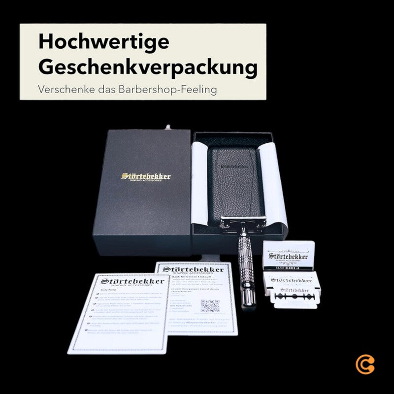 Störtebekker Rasierhobel Rasierer Nassrasier 10 Klingen Etui mit Spiegel schwarz - 4260554490061