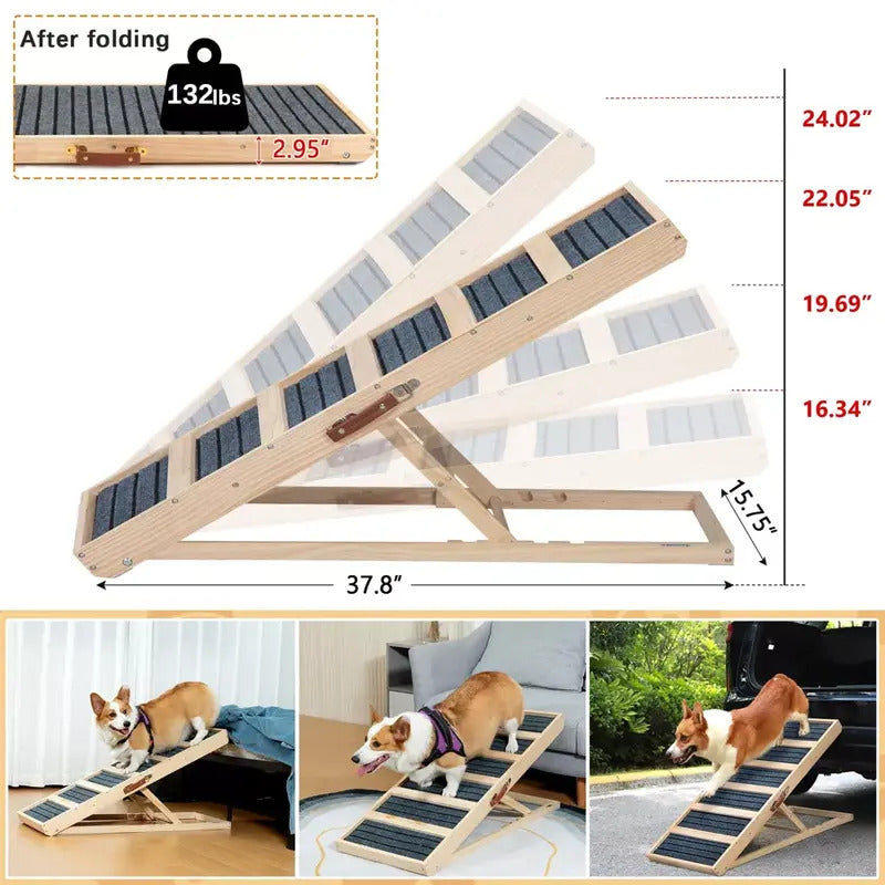 Sandinrayli Klappbare Hunde-Rampe aus Holz rutschfest 40-61 cm Höhe bis 60 kg - 6974062897745