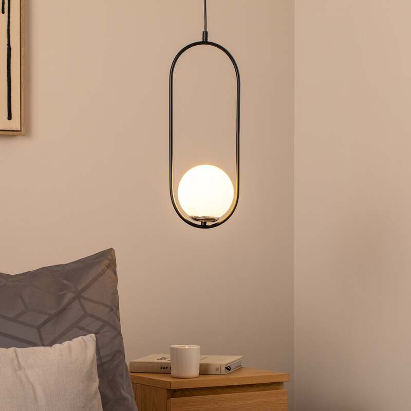 Opviq Hängeleuchte Pendelleuchte Mudoni Deckenlampe schwarz weiß Glas Metall E27 - 8684283476336