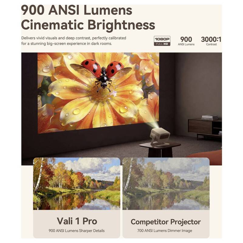 Wanbo Beamer Vali 1 Pro LED Projektor 900 ANSI-Lumen Full HD Lautsprecher - 6970885351297