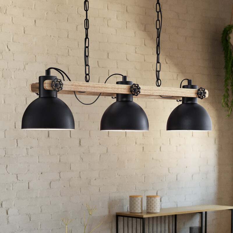 Eglo Hängelampe Hängeleuchte Lubenham LED Pendelleuchte dimmbar schwarz/holz - 9002759439927