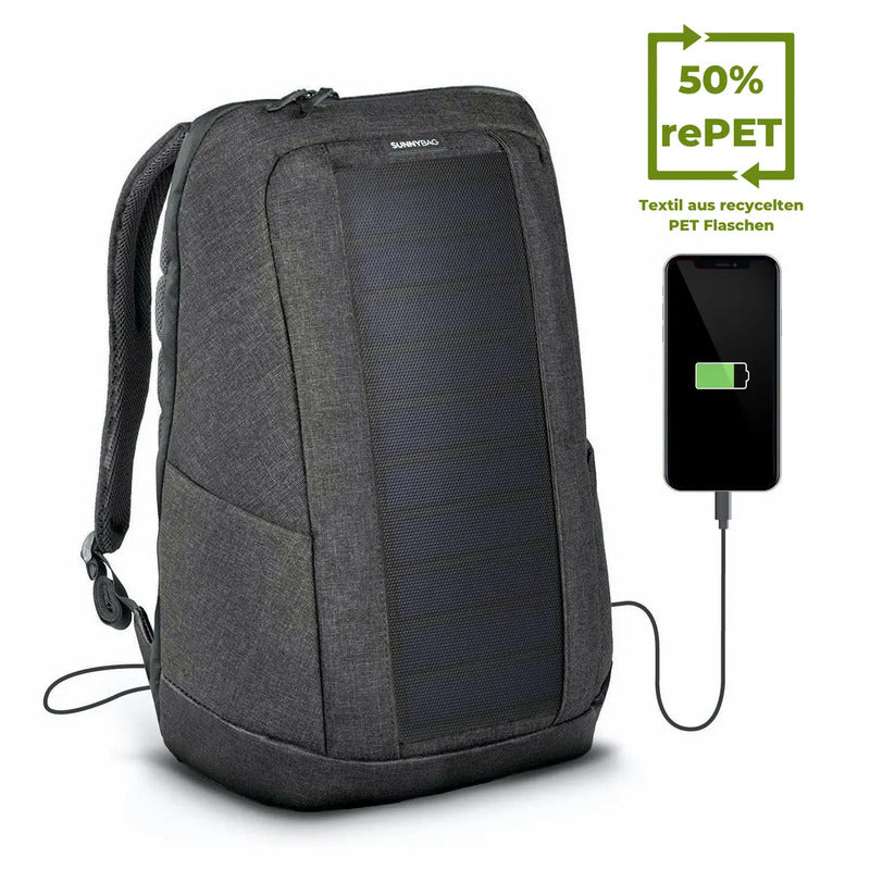Sunnybag Solarrucksack ICONIC 20l mit Solarpaneel wasserdicht 370x480x170mm grau - 0766894098676