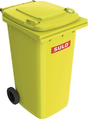 B-Ware SULO Müllgroßbehälter 240l Abfallbehälter gelb fahrbar HDPE n.EN 840 110kg max.