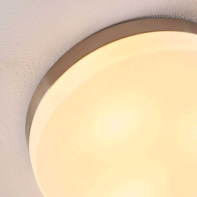 Lindby Deckenlampe Amilia LED Lampe dimmbar Glas nickel IP44 Ø30cm weiß Leuchte - 4251096539608