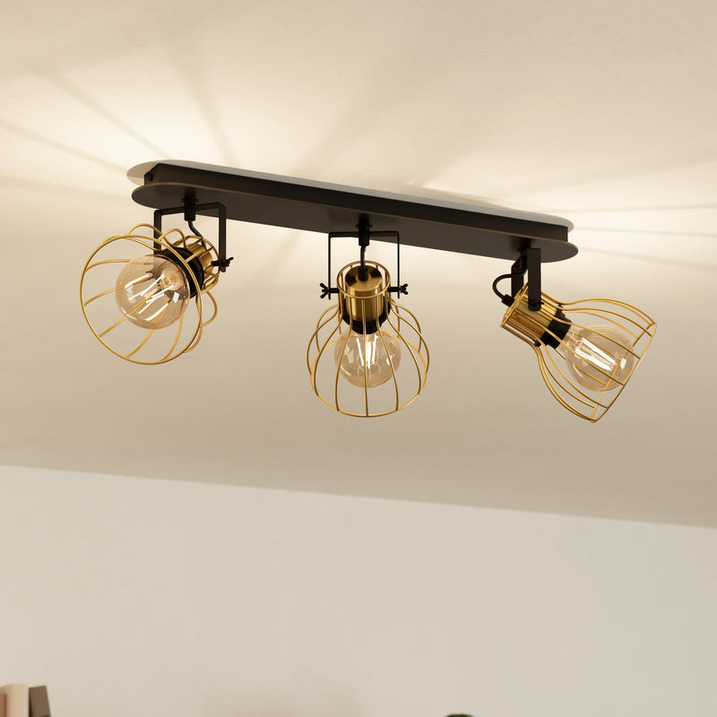EGLO Deckenlampe 3-flammig Sambatello LED Lampe dimmbar schwarz/gold 70x15cm - 9008606243655