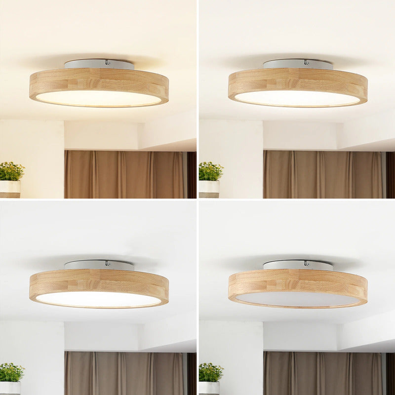 Lindby Deckenleuchte Holz/Weiß Milada LED Lampe dimmbar CCT Fernbedienung 40cm - 4251096589948