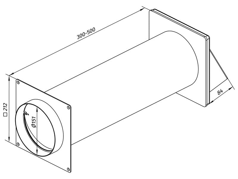 Teleskop-Mauerkasten System Ø 150mm mit Edelstahl-Ablufthaube 30-50cm flexibel - 4007873447556
