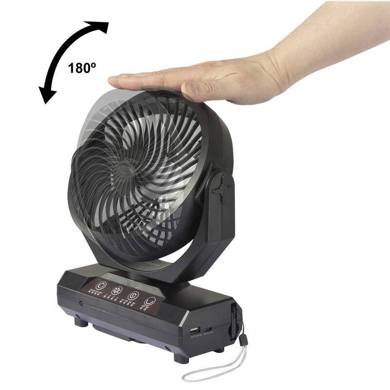 Sygonix Akku-Ventilator Camping Outdoor 4 Stufen 90° Schwenk schwarz 205mm - 4064161312132