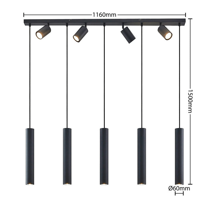Lindby Hängeleuchte Sanad LED Pendelleuchte 9-flammig dimmbar schwarz 116cm - 9627385