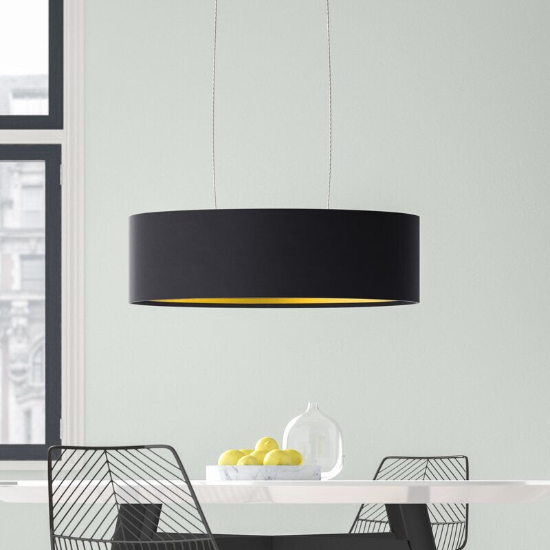 Hykkon Brielle Trommel Pendelleucht Hängelampe Deckenlampe Rund Schwarz Gold - 9002759316112