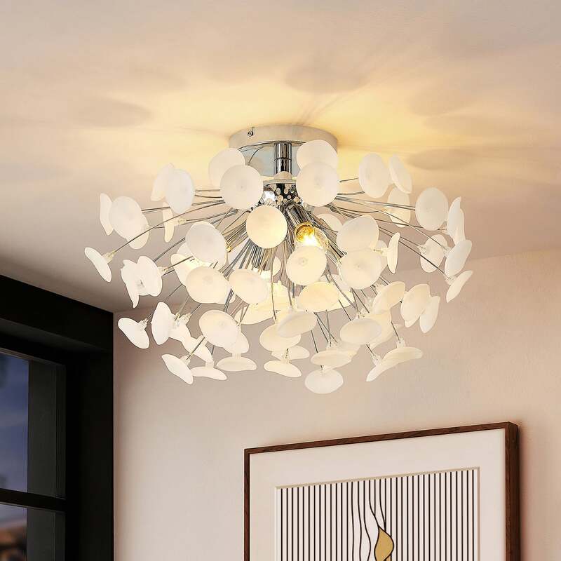 Lindby Deckenleuchte Yurina LED Lampe Leuchte dimmbar chrom weiß Ø 56 cm 34 cm - 4251096599480