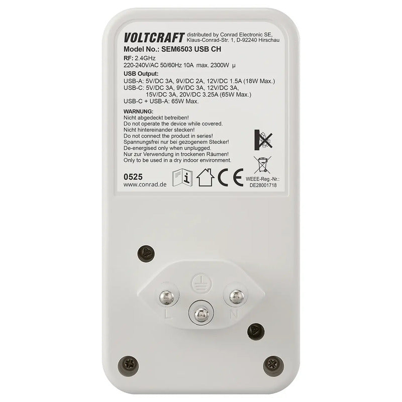 Voltcraft Energiekosten-Messgerät SEM6503 CH USB-Schnittstelle Datenlogger Tuya - 4064161294346